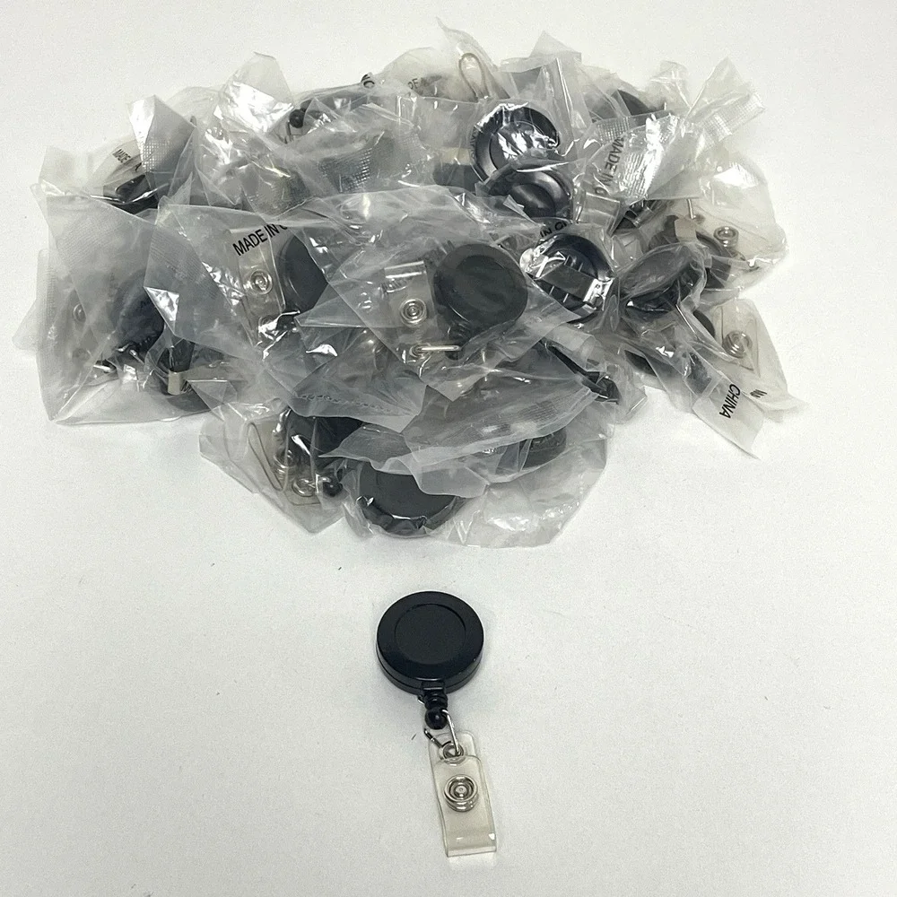 40 Black Retractable Badge Reels ID Holder Belt Clip Keychain‎ Cord 1